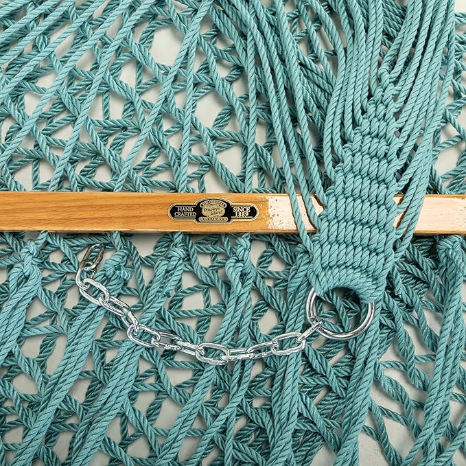 Original Pawleys Island Large Teal DuraCord Rope Hammock – 13 ft. x 55 in., 2-Person, 450 lb Capacity, Oak Spreader Bar, Zinc-Plated Hardware, Handcrafted in The USA