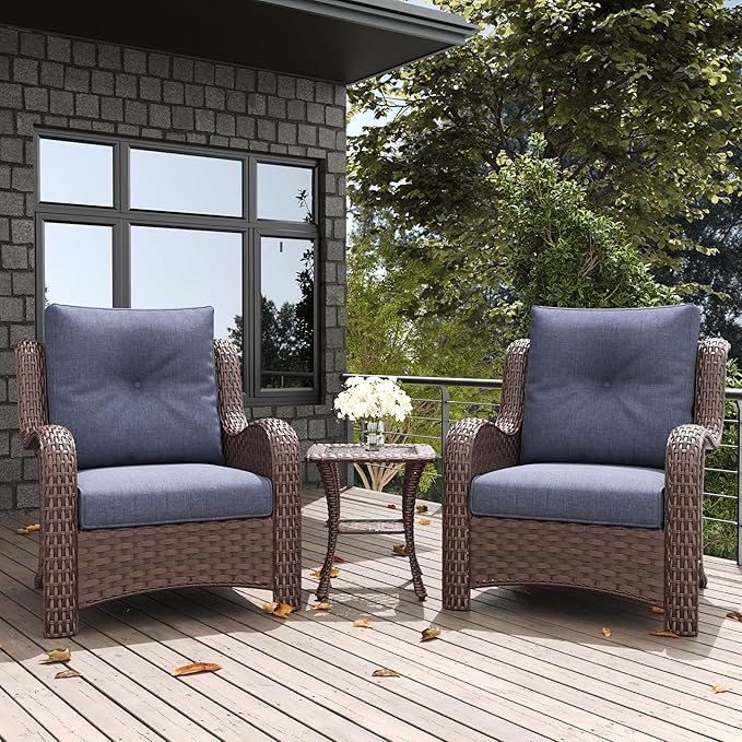 LayinSun 3 Pieces Outdoor Patio Furniture Set, Rattan Wicker Chairs Sets with Armchairs and Coffee Table