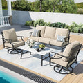 Patio Furniture Set, 4 Piece Modern Metal Outdoor Patio Furniture, 3 Seater Couch, 2 swivel Chairs, Coffee Table and 5.75" Extra Thick Cushion, Patio Conversation Set for Backyard Deck