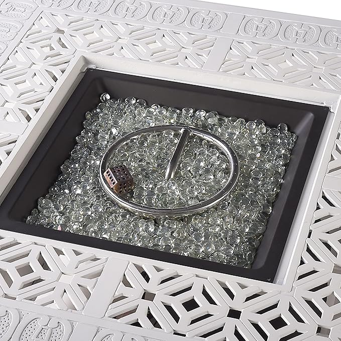 Square 42 in. x 42 in. Aluminum Propane Fire Pit Table with Glass Beads, Two Covers, Lid, 57,000 BTUs in Grey Finish
