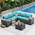 Outdoor Patio Furniture Set, 6 Pieces Outdoor Sectional Furniture High Backrest Patio Sofa, All-Weather PE Rattan Patio Conversation Set with Coffee Table & Cushions(Teal).