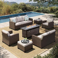 HERA'S HOUSE Wicker Patio Furniture Set with Fire Pit Table, Outdoor Rattan Conversation Sofa Sets for Lawn Yard