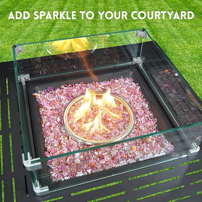 GasSaf 1/4 Inch Fire Glass Reflective Tempered Fireglass Cut Crushed FireGlass for Fire Pit, Fireplace, Replaces Existing Gas Logs & Lava Rocks (10 Pound)(Rose Gold)