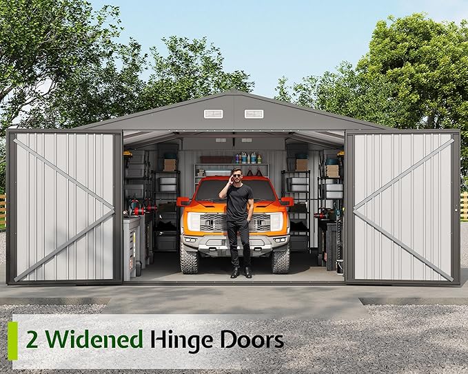Jocisland 13.2x20.7x8 FT Heavy Duty Metal Carport, Car Canopy with 2 Lockable Doors & 4 Windows, All-Weather Car Shelter for Car, Boat, Truck, Equipment Storage, Dark Gray