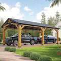 Jocisland 12x24x9.5 FT Cedar Wood Hardtop Carport with Galvanized Steel Roof, Waterproof Outdoor Gazebo Pavilion, Heavy-Duty Snow & Wind Resistant Canopy for Patio, Driveway, Garden