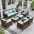 Sophia & William 9 Piece Patio Furniture Sets, Sectional Outdoor Rattan Wicker Sofa, All Weather Patio Conversation Set for Deck Backyard Lawn, Outdoor Couch, Blue