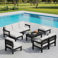 SERWALL 9 Pieces Patio Furniture Set, HDPE Outdoor Sectional Sofas, Outdoor Couch Set with Cushions and Coffee Table, Extra-Large Modular Conversation Set for Garden, Black Frame with Khaki Cushion