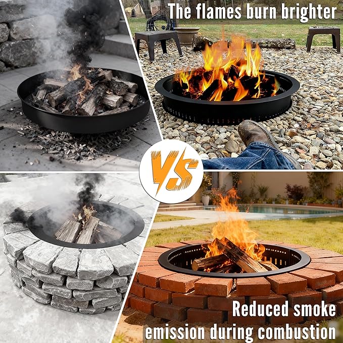 Smokeless Fire Pit Ring Insert - 31 Inch Outdoor Fire Pit Liner with Airflow Design for Efficient Burning, Durable Steel Construction, for Outdoor Camping