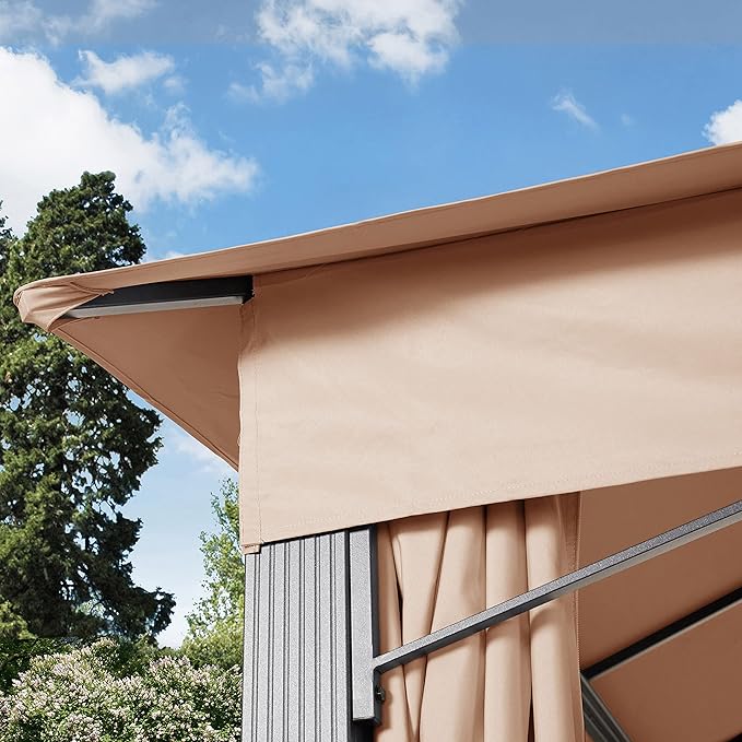 TOOLPORT Gazebo 10X10 Ft with Approx. 6.5 Oz/Yd² Waterproof Tarp Roof Pavilion with 4 Curtains in Cappuccino