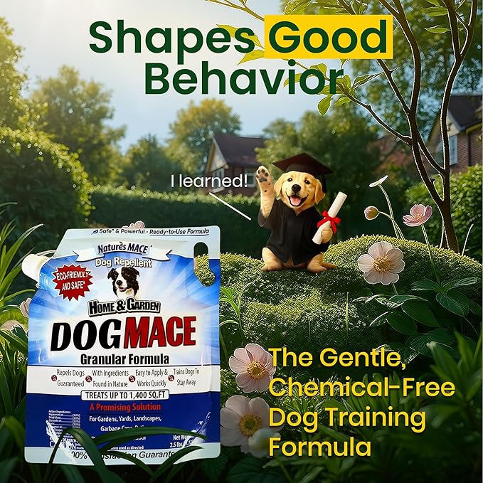 Nature’s MACE Dog MACE Granular Dog Repellent, 2.5 lb – Outdoor Dog Deterrent for Lawn, Yard, Garden, and Plants, Helps Keep Dogs Away from Bushes and Flower Beds, Covers up to 1,400 Sq. Ft.