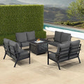 Oakland Living Black Aluminum Patio Fire Table Set with Four Deep Seating Loveseats with Cushions with Black Cushions