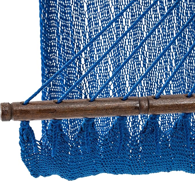 Lazy Daze Hammocks 10.5 FT Double 2 Person Caribbean Rope Hammock, Hand Woven Polyester Hammock with Spreader Bars, for Outside Outdoor Backyard Patio Poolside, 450 LBS Capacity, Blue