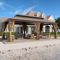 GAZEBEST 12' X 22' Hardtop Gazebo, Outdoor Galvanized Steel Double Roof Permanent Aluminum Frame Pavilion Pergola Canopy with Privacy Curtains for Garden, Patio, Backyard, Deck and Lawns.