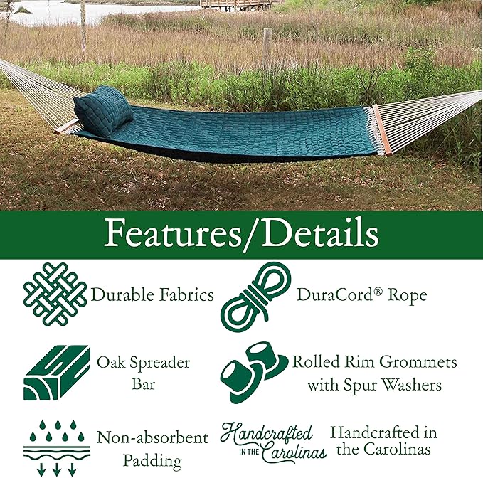 Original Pawleys Island Large Green Soft Weave Hammock with Free Extension Chains and Tree Hooks, Accommodates 2 People, 450 LB Weight Capacity, 13 ft. x 55 in.