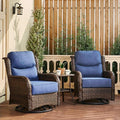 HILLGA Luxury Outdoor Swivel Rocker Patio Chairs of 2 with 6 Inch Thick Cushions and Side Table, Swivel Outdoor Chairs 3PCS High Back Wicker Patio Furniture Set for Porch, Balcony, Deck in Blue