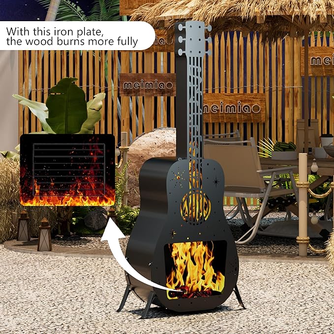 Chiminea Outdoor Fireplace,Wood Burning Chimenea with Chimney,Metal Chiminea Fire Pit for Outside Patio