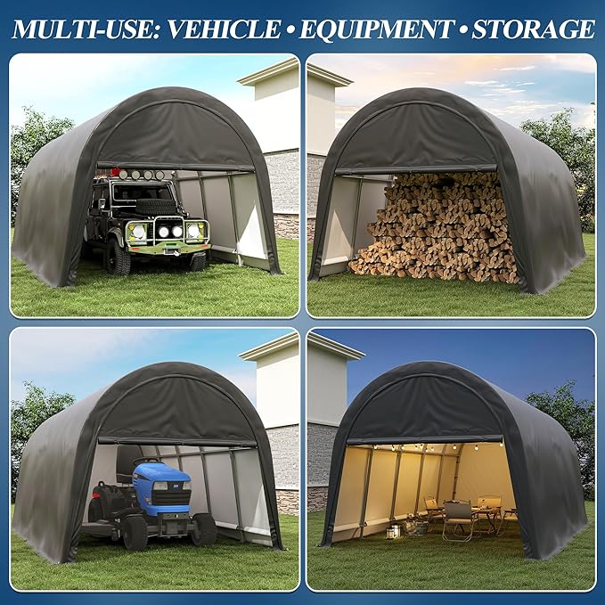 COVERONICS 12x20 FT Carpot, Round Portable Garage,Carport Canopy with Galvanized Steel Metal Frame & Vents, Round Style Outdoor Storage Shed for Car, Truck, Boat, Patio Furniture Anti-Snow Waterproof