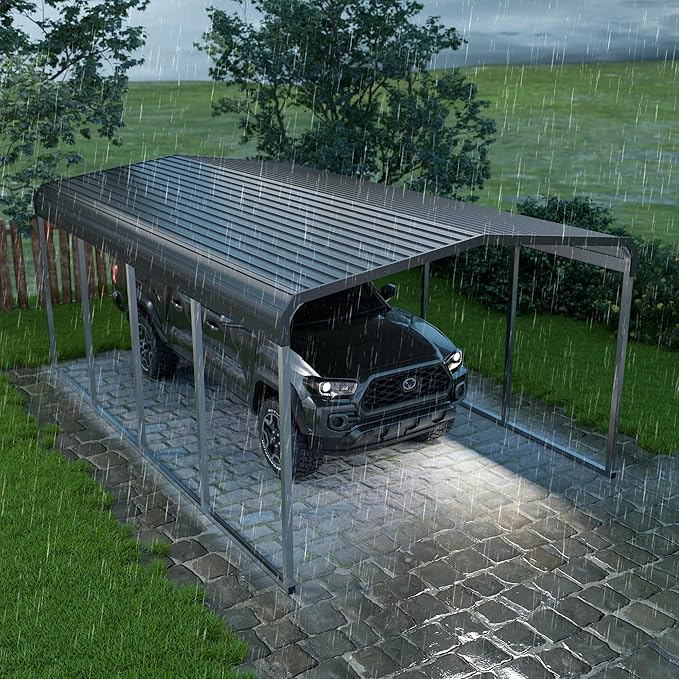 Heavy Duty Metal Carport Kits with Galvanized Steel Roof and Frame, Outdoor Carport Canopy Enhanced Base, Extra Large Car Tent Garage Shelter for Car, SUV, Truck and Boats (12x20 FT, Gray)