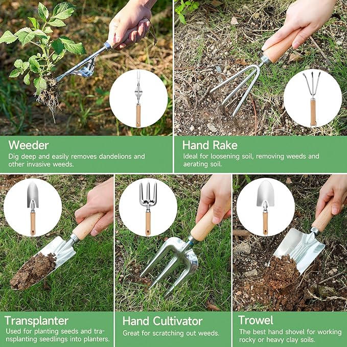 9-Piece Gardening Tools Set - Complete Gardening Kit with Heavy-Duty Stainless Hand Tools, Durable Storage Bag with Garden Accessories, Ideal Gardening Gifts for Women, Men, Gardeners