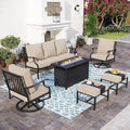 SUNSHINE VALLEY Patio Furniture Set with Firepit Table, Metal Outdoor Patio Furniture, 2 Swivel Chairs, 3 Seater Sofa, 2 Ottomans with 5.75" Extra Thick Cushion and Gas Firepit Table for Backyard Deck