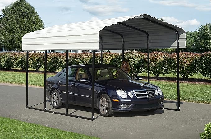 Arrow Shed 10' x 15' x 9' Galvanized Steel Multi-Purpose Shade and Shelter Carport, Eggshell Finish