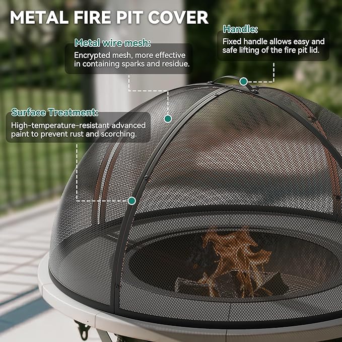 YITAHOME 36" W*19" H Fire Pit Screen with Top Ring & Poker, Iron Mesh Spark Guard with High-Temperature Coating, Portable & Modular for Backyard Fire Pits, Camping, Beach Parties, and Barbecues