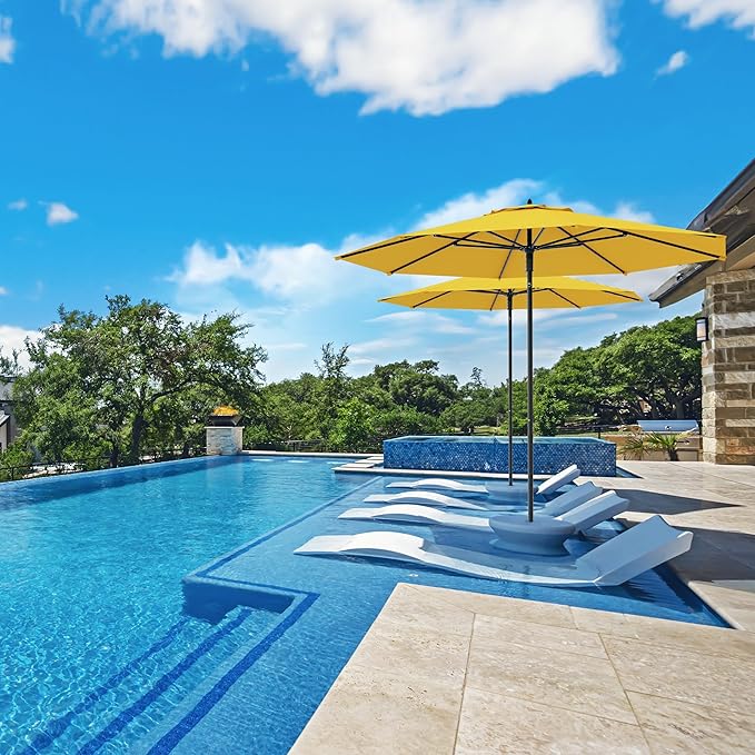 Midtown Umbrellas Push Pop Sunbrella Umbrella 9 Feet Outdoor Umbrella in Yellow Fabric - Patio Umbrella, Backyard Umbrella, Garden Umbrella, Picnic Table Umbrella & Pool Umbrella - Black Pole