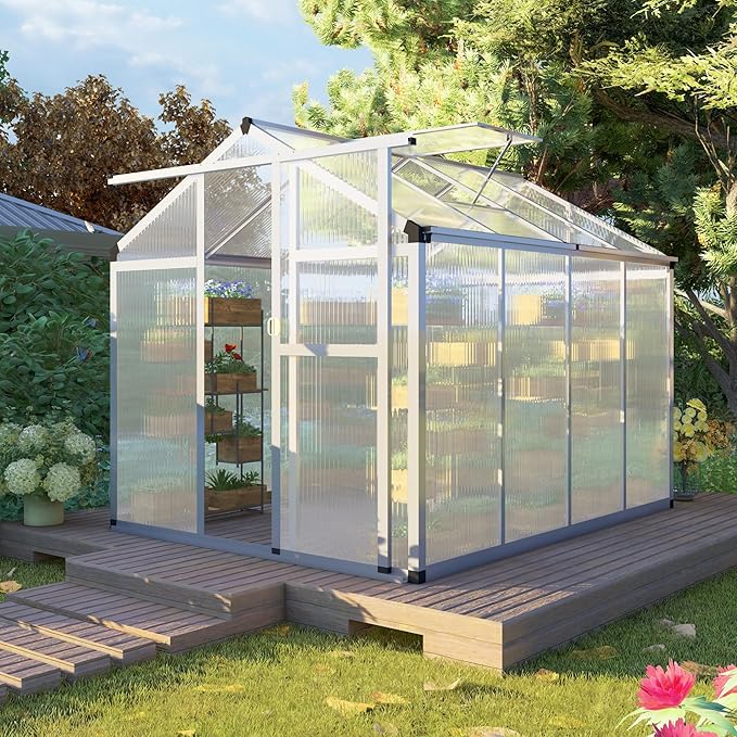 CQZY 6x8 FT Greenhouse for Outdoors,Walk-in Greenhouse for Outside,Silver