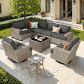 HOOOWOOO Outdoor Sectional Patio Furniture Set,9 Pieces Wicker Conversation Sets L Shaped Couch,Extra Deep Out Door Sofa Outside Furniture with Swivel Chairs,Black