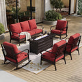 SUNSHINE VALLEY 6 Piece Metal Outdoor Patio Furniture Sets with Firepit Table, Patio Conversation Sets 1 3-Seater Sofa, 2 Leg Sofa and 2 Rocking Chair with 5.75" Cushion for Backyard Deck, Rust Red