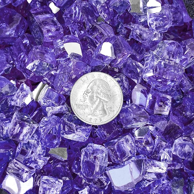 onlyfire 10 Pounds Fire Glass for Propane Fire Pit, 1/2 Inch Reflective Firepit Glass Rocks for Gas Fireplace and Fire Pit Table, Purple