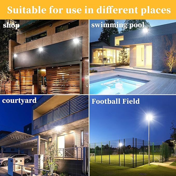 2 Pack 150W LED Flood Lights Outdoor, IP66 Waterproof 15000 LM Super Bright Outdoor Security Lights, Wired LED Work Light with Plug, 6000K Daylight White Floodlights for Garage,Yard,Garden,Patio