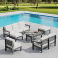 SERWALL 9 Pieces Patio Sofas, All-Weather HDPE Outdoor Sectional Sofa with Cushions and Coffee Table, Extra-Large Modular Conversation Set for Patio, Garden, Deck, Grey Frame with Khaki Cushion