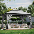 LAUSAINT HOME Outdoor Patio Gazebo 10'x13' with Expansion Bolts, Heavy Duty Party Tent & Shelter with Double Roofs, Mosquito Nettings and Privacy Screens for Backyard (Grey)