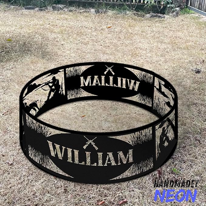 Personalized Bear Fire Pit Ring Wildlife Forest Stainless Steel Custom Name 360 Degree Campfire Ring Stove Outdoor BBQs Backyard Camping Garden Decor Gifts Father Nature Lover