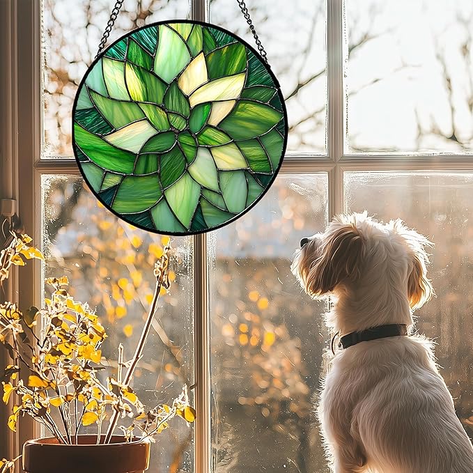 CRISGIF Stained Glass Window Hanging - Ireland Green Suncatcher for Doors Garden Patio Sun Catchers Decor Mother's St. Patrick's Day Birthday for Women Men Mom Nana Friend 6.3 in