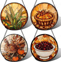 AMDERVEN Stained Glass Window Hanging 4 Pcs Set Brown Turkey Berry Corn Large 11.8" - Suncatcher Door Garden Sun Catcher Decor Birthday Thanksgiving Mother's Day for Mom Woman Nana Men