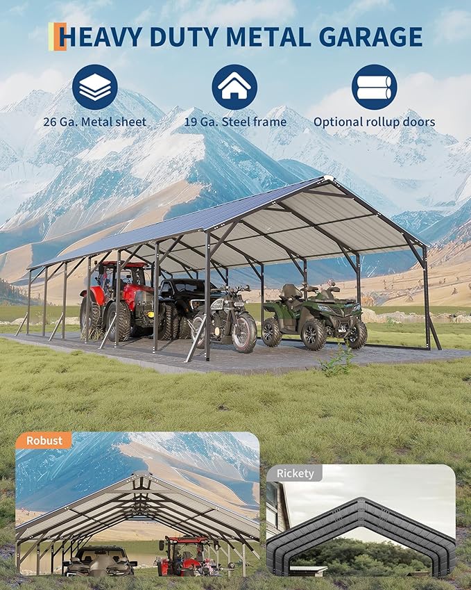 GarveeLife 20'X30'x12' Metal Carport for Multiple Vehicles, Heavy Duty Steel Car Ports, Vertical Roof Design, for All-Weather, for Full-Size Pickup Trucks, Boats, and Tractors