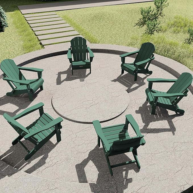 SERWALL Folding Adirondack Chair Painted Adirondack Chair Set of 6 Weather Resistant for Patio Deck Garden, Fire Pit & Lawn Furniture Porch - Green
