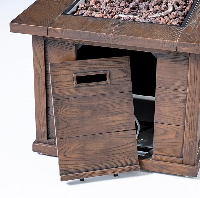 Outdoor Propane Fire Pit Table for Outside Patio, 32 Inch MGO Fire Pit Table, Square Gas Fire Pit for Garden, Poolside, Backyard, 40,000 BTU, Tank Inside, Dark Brown