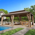 EROMMY 12'x24' Hardtop Gazebo Double Roof Galvanized Steel Canopy Outdoor Aluminum Frame Permanent Metal Pavilion with Netting and Curtains for Patio Backyard Deck and Lawns