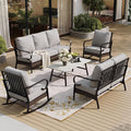 SUNSHINE VALLEY 5 Piece Metal Outdoor Patio Furniture Set, Patio Conversation Sets 3-Seater Sofa, 2-Seater Sofa, 2 Rocking Sofa with 5.75" Cushion & Coffee Table Black Backyard Furniture, Light Gray