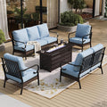 SUNSHINE VALLEY 5 Piece Metal Outdoor Patio Furniture Sets with Firepit Table, Patio Conversation Sets 1 3-Seater Sofa, 1 2-Seater Loveseat, 2 Single Sofa with 5.75" Cushion for Backyard Deck, Blue