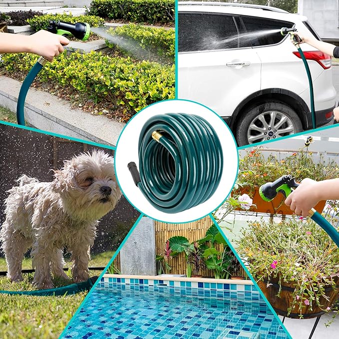 Worth Short Lead-in Green Garden Hose 5/8 in. x 12 ft. -Kink Free, No Leaking, Male/Female Fittings -Heavy Duty Durable Flexible Lightweight Water Pipe -Brass Aluminum Ends for Household & Yard Use