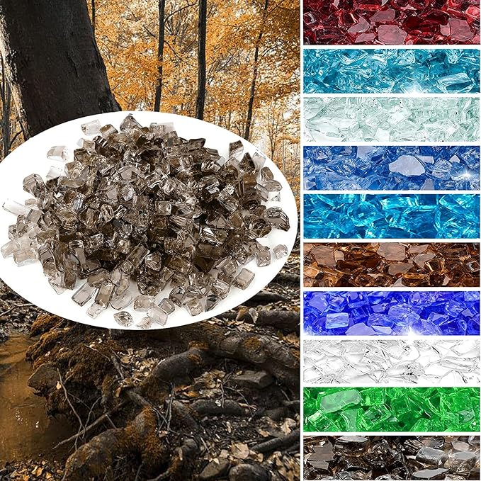 Onlyfire 10 lbs Fire Glass for Propane Fire Pit, 1/2-Inch High Luster Fireplace Glass Rocks for Fire Pit Table, Bronze