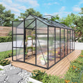 KEIKI Aluminum 6x14 FT Walk-in Polycarbonate Greenhouse, Outdoor Gardening Greenhouse with Raised Base, Roof Vent & Weather-Resistant Panels, Black
