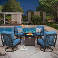 Patio Furniture Set with 32" Fire Pit Table, Patio Conversation Sets 4 Swivel Chairs with Thick Cushion and 50000 BTU Fire Pit Table (5 Pieces,Navy