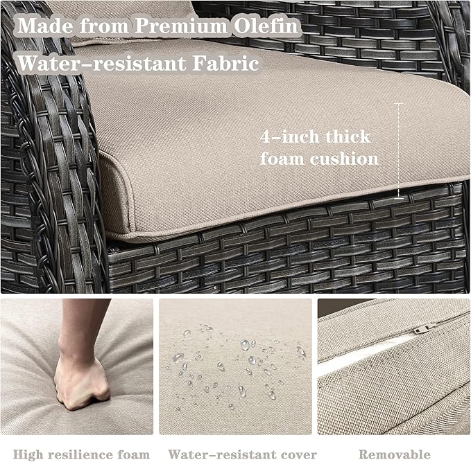 Belord Outdoor Swivel Rcoker Patio Chairs - Outdoor Swivel Patio Chairs Set of 2 Wicker Chair Patio Furniture Sets with Covered Cushion for Porch Deck Balcony Garden, Beige