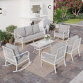 SUNSHINE VALLEY 6 PCS Metal Outdoor Patio Furniture Set, Patio Conversation Set 1 3-Seater Couch, 2 Fixed Sofa, 2 Rocking Sofa with 5.75" Thick Cushion and Coffee Table White Backyard Furniture, Gray