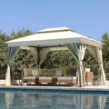 LAUSAINT HOME Gazebo 10x13ft, Heavy Duty Patio Gazebo with Expansion Bolts, Party Canopy Tent with Double Roofs, Mosquito Nettings and Privacy Screens for Backyard, Garden, Lawn, Cream White